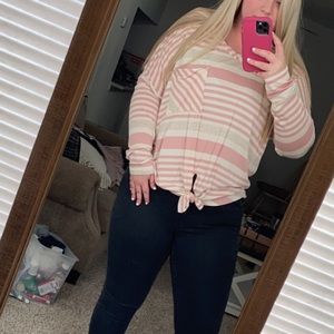 XL long sleeve pink and tan striped shirt. NWT